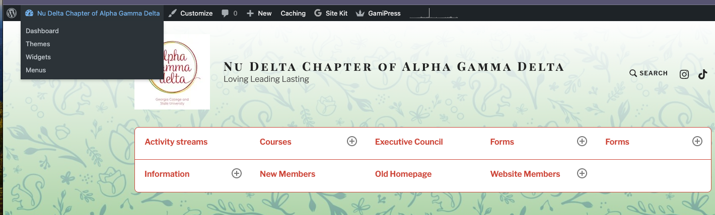 WordPress Dashboard Nu Delta Chapter of Alpha Gamma Delta
