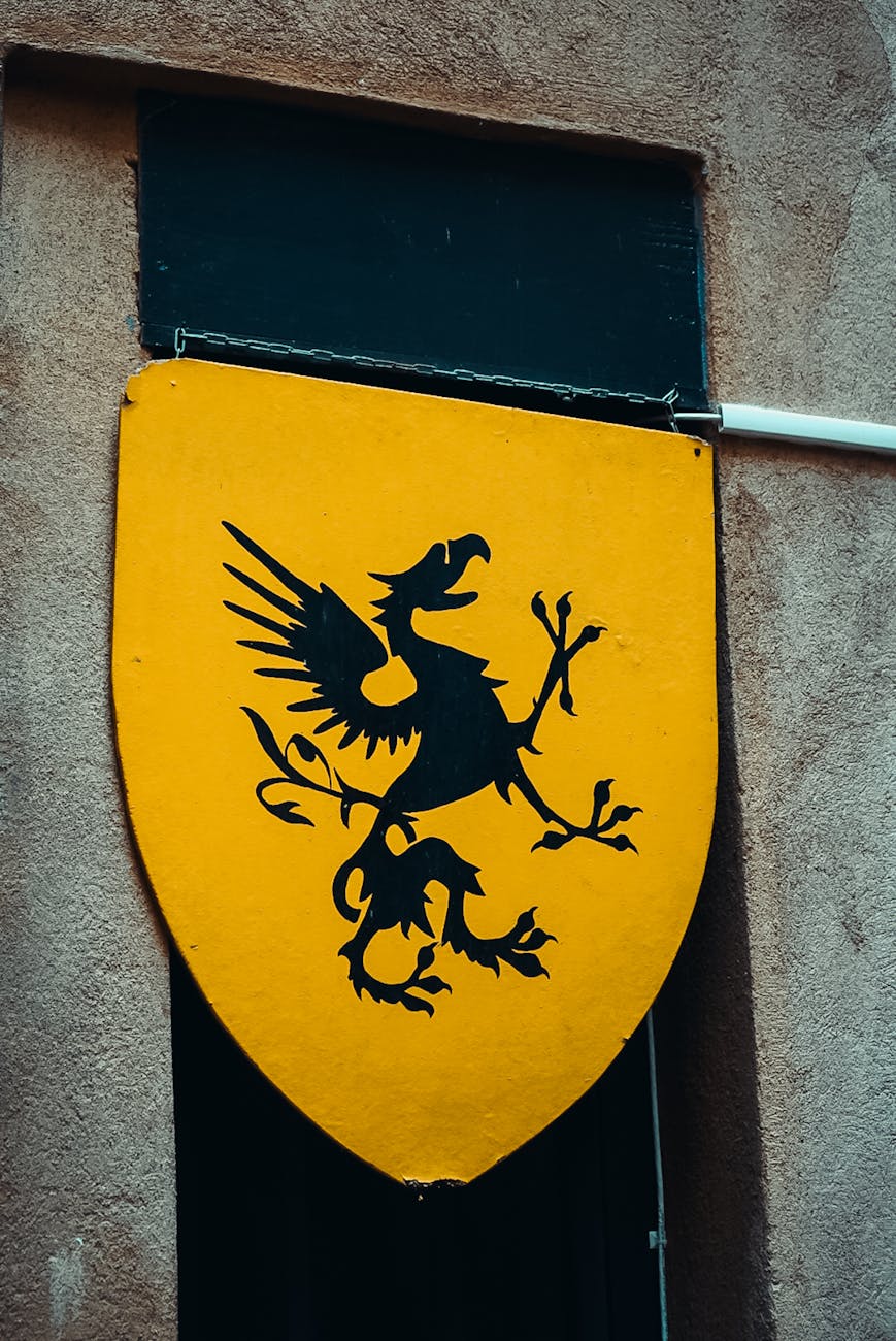 close up of emblem hanging on steel shield